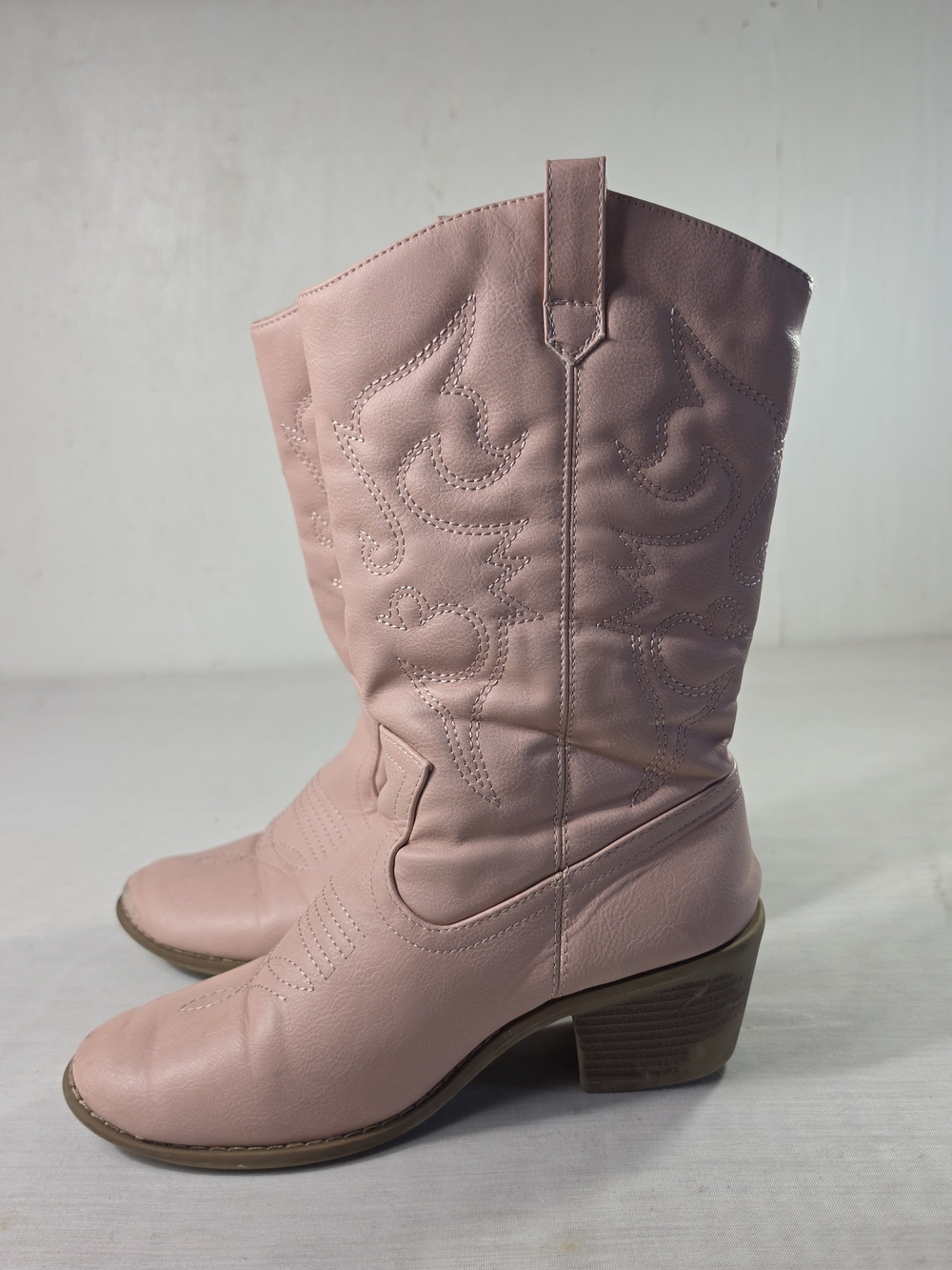 Charles Albert pink cowboy boots mid calf Embroidered Stitching Western women 10